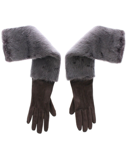 Dolce & Gabbana Gray Mink Fur Lambskin Suede Leather Gloves Dolce & Gabbana