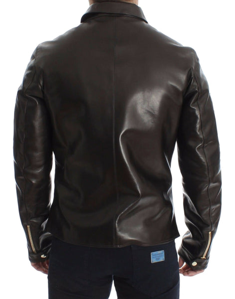 Dolce & Gabbana Brown Lambskin Leather Zipper Jacket Dolce & Gabbana