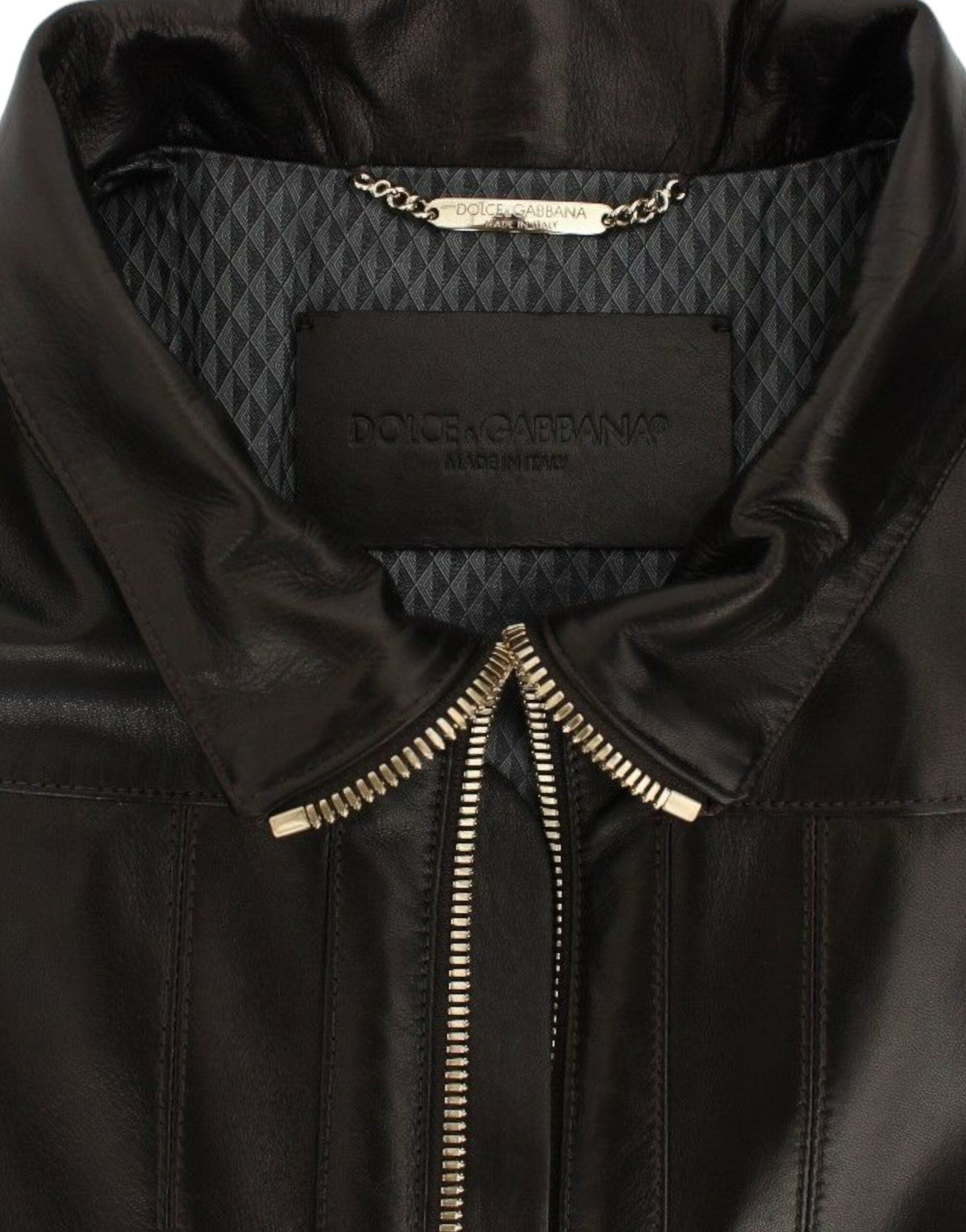 Dolce & Gabbana Brown Lambskin Leather Zipper Jacket Dolce & Gabbana