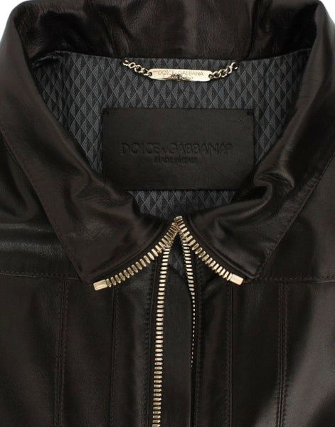 Dolce & Gabbana Brown Lambskin Leather Zipper Jacket Dolce & Gabbana