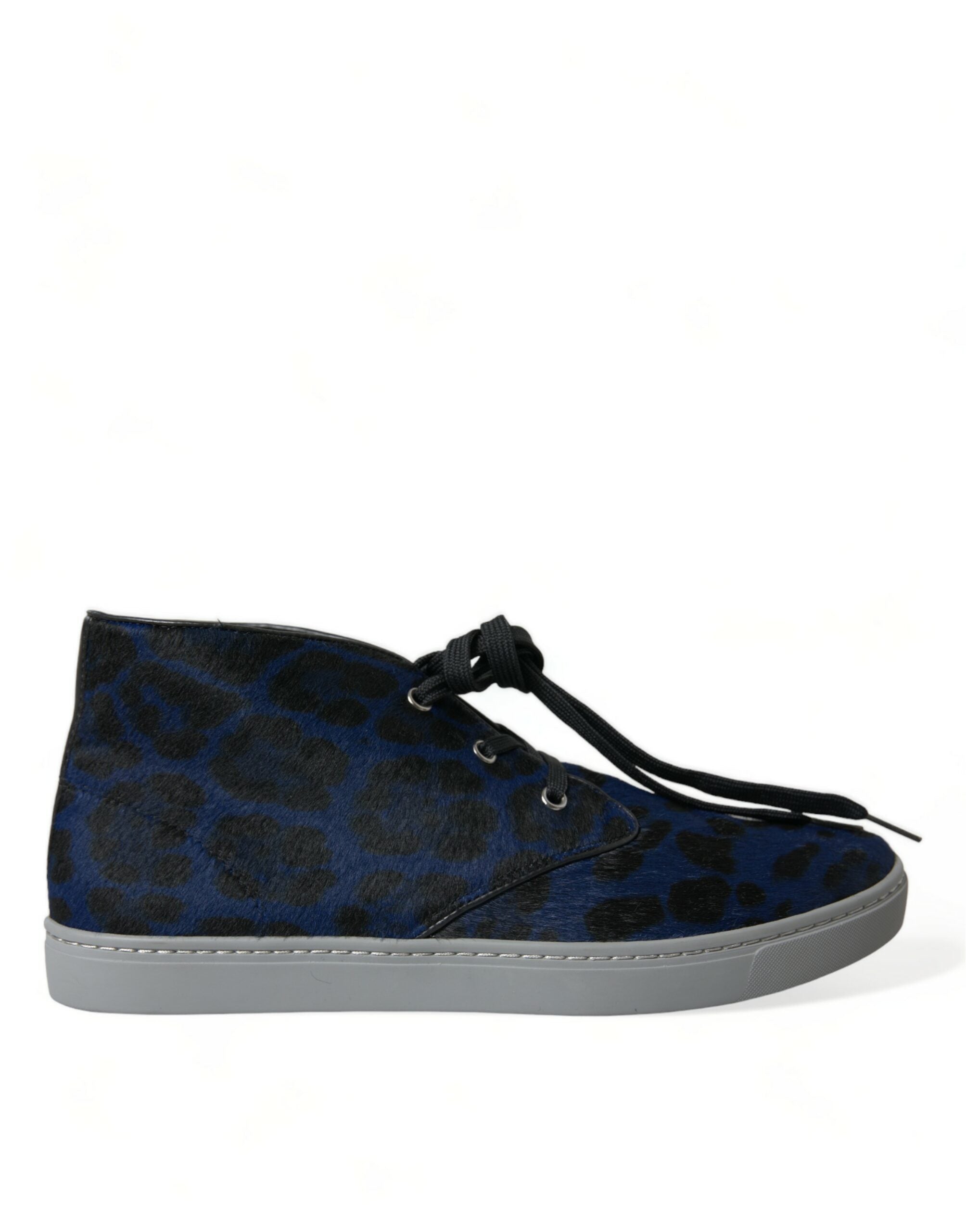 Dolce & Gabbana Blue Calfskin Leopard Mid Top Sneakers Shoes Dolce & Gabbana