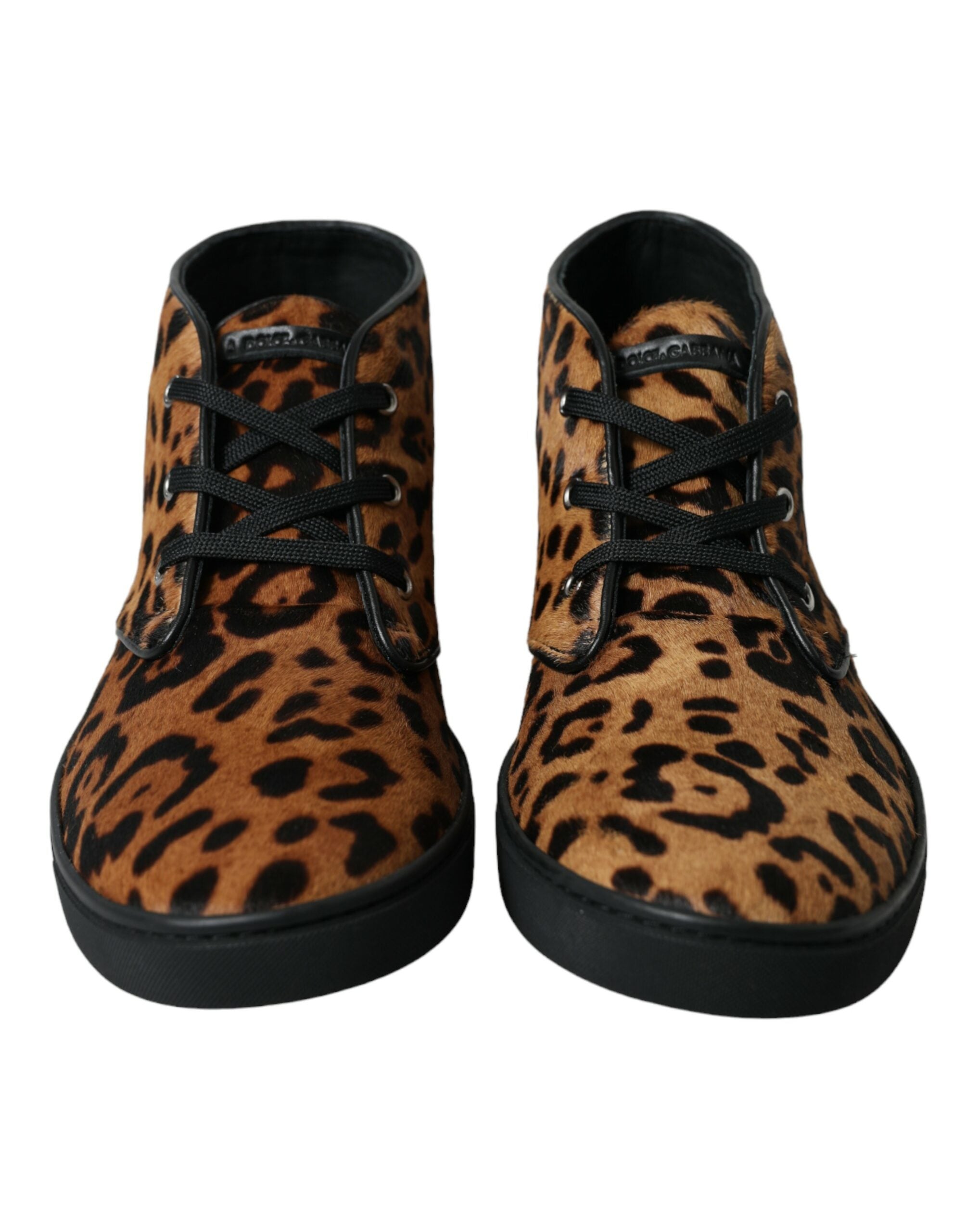 Dolce & Gabbana Brown Leopard Pony Hair Leather Sneakers Shoes Dolce & Gabbana