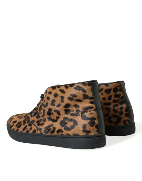 Dolce & Gabbana Brown Leopard Pony Hair Leather Sneakers Shoes Dolce & Gabbana