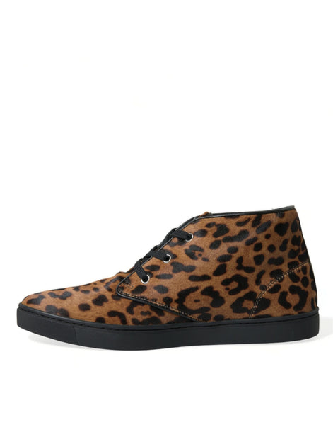 Dolce & Gabbana Brown Leopard Pony Hair Leather Sneakers Shoes Dolce & Gabbana