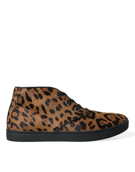 Dolce & Gabbana Brown Leopard Pony Hair Leather Sneakers Shoes Dolce & Gabbana