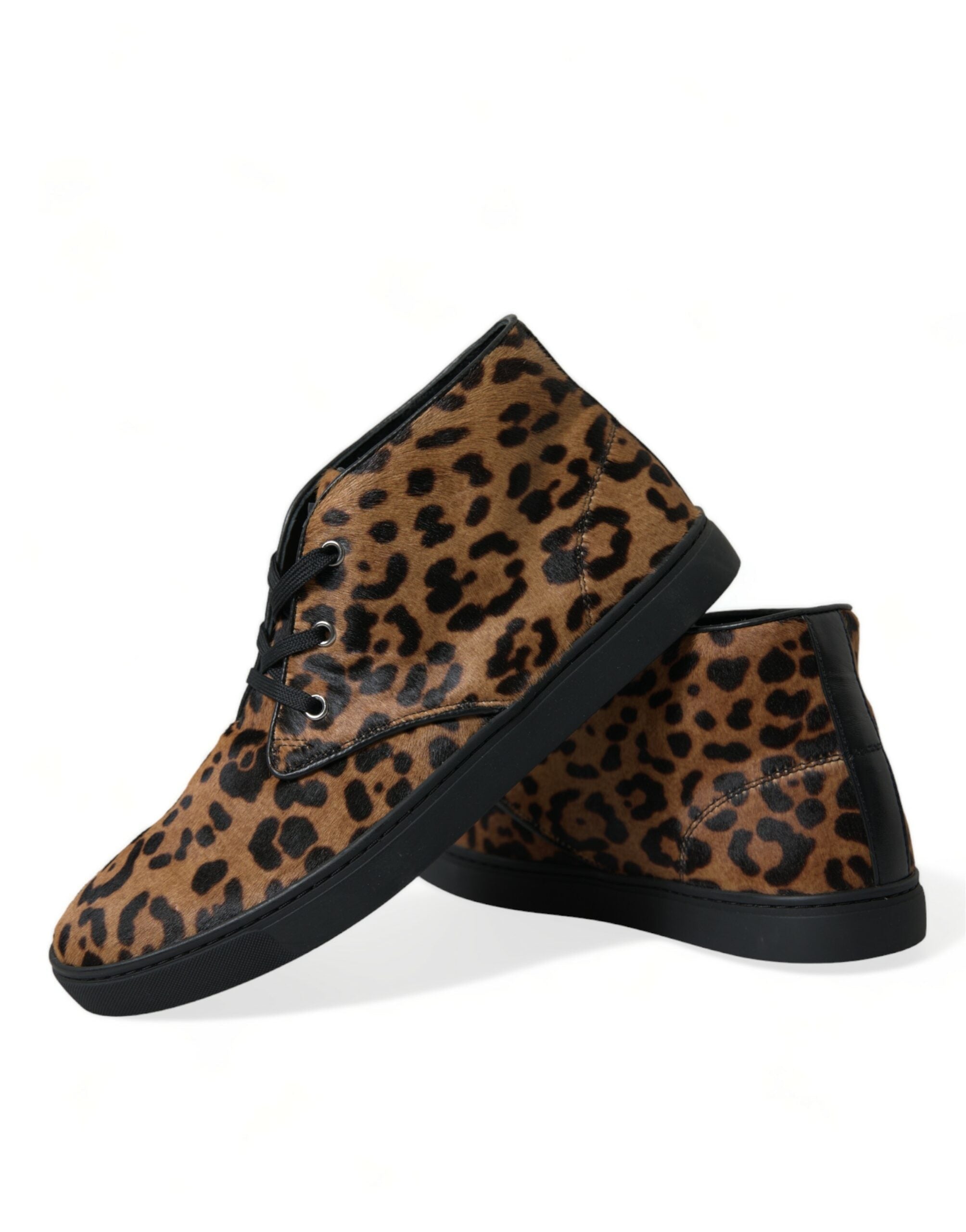 Dolce & Gabbana Brown Leopard Pony Hair Leather Sneakers Shoes Dolce & Gabbana