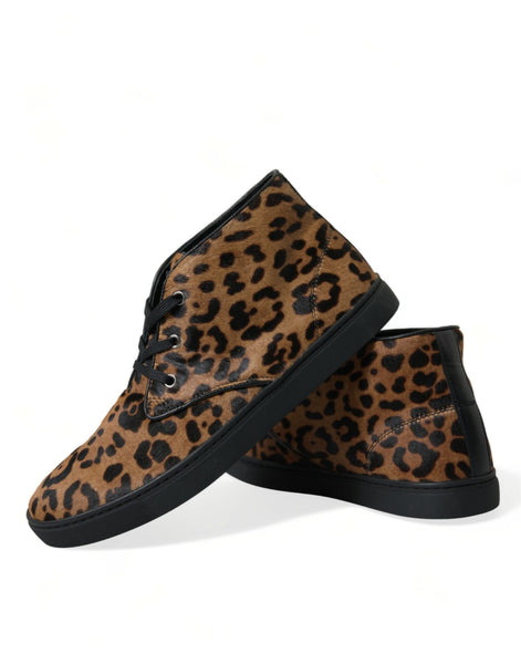 Dolce & Gabbana Brown Leopard Pony Hair Leather Sneakers Shoes Dolce & Gabbana
