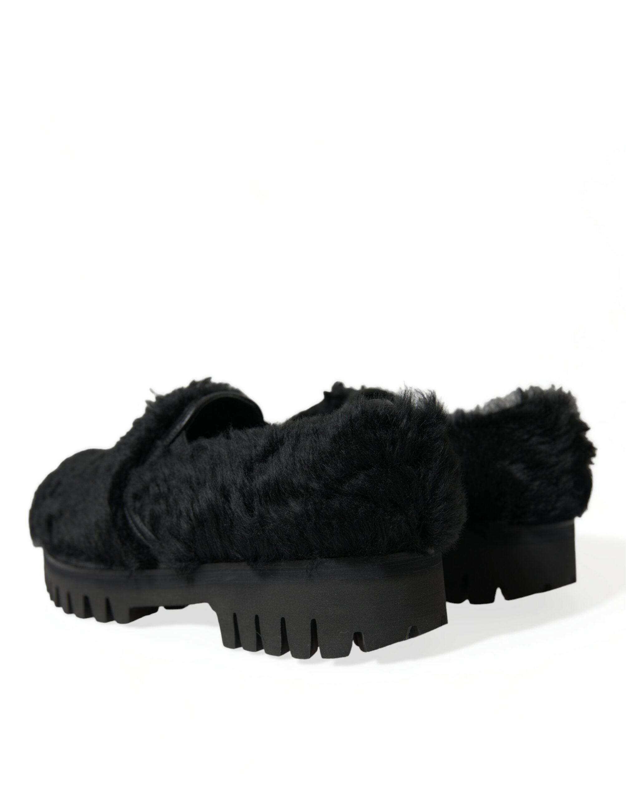 Dolce & Gabbana Black Fur Leather Slippers Dress Shoes Dolce & Gabbana