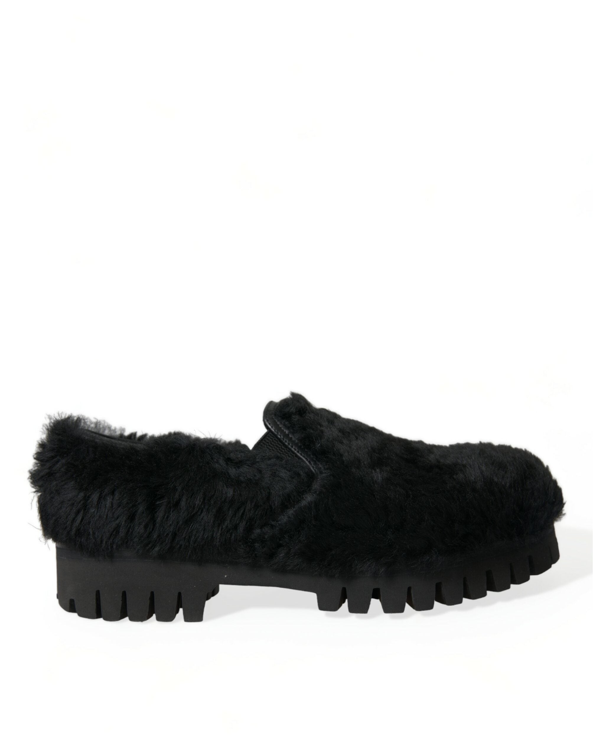 Dolce & Gabbana Black Fur Leather Slippers Dress Shoes Dolce & Gabbana