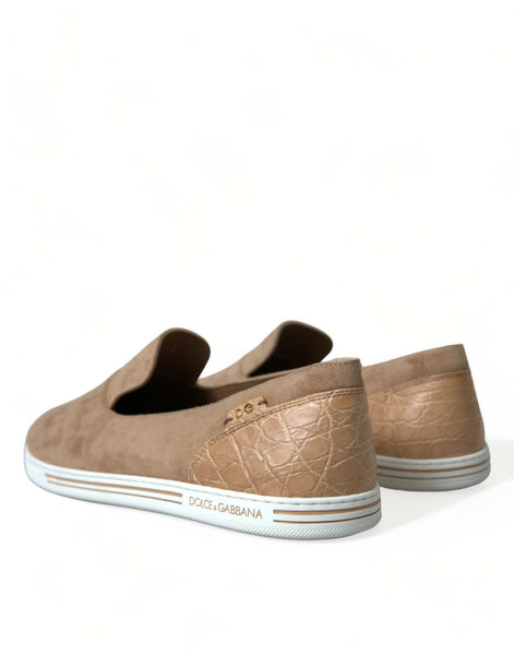 Dolce & Gabbana Beige Suede Caiman Men Loafers Slippers Shoes Dolce & Gabbana