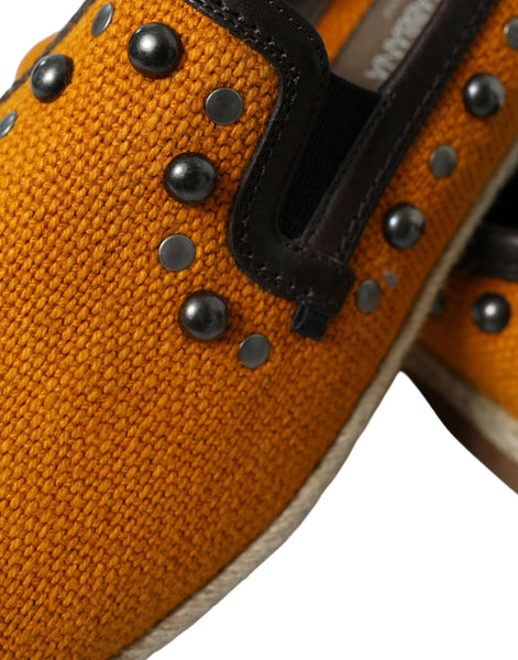 Dolce & Gabbana Orange Linen Leather Studded Loafers Shoes Dolce & Gabbana