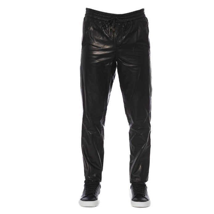 Trussardi Black Lamb Leather Men Pant Trussardi
