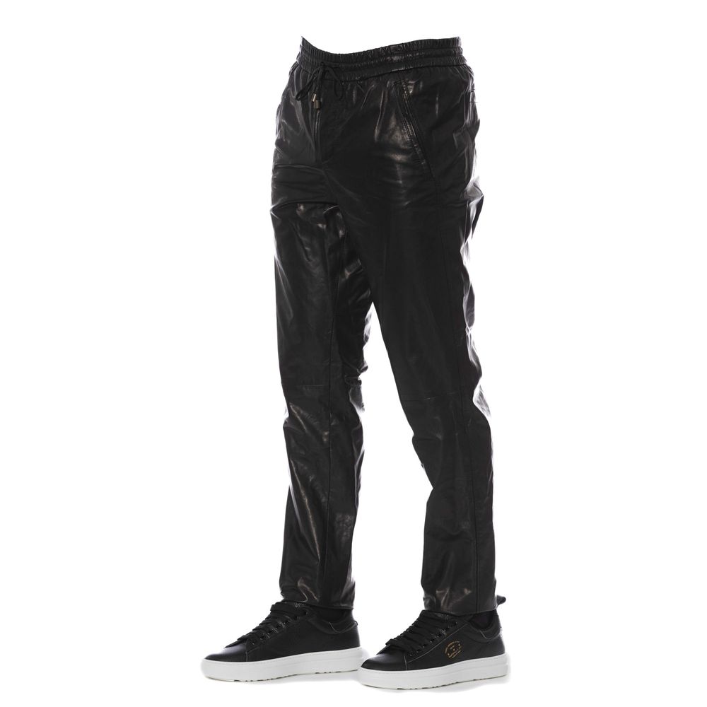 Trussardi Black Lamb Leather Men Pant Trussardi