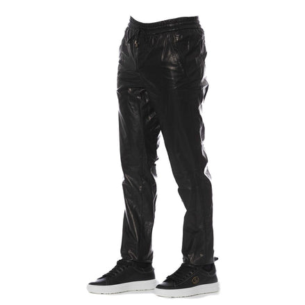 Trussardi Black Lamb Leather Men Pant Trussardi