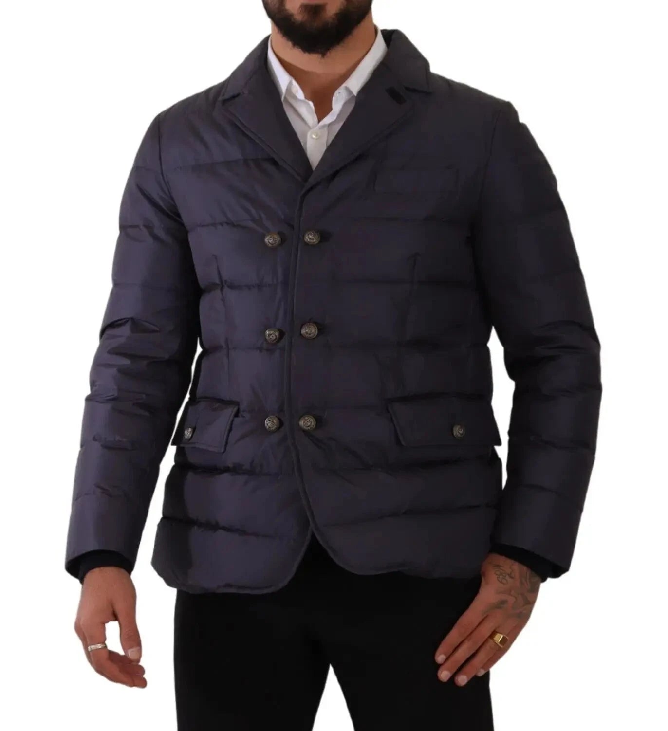 Dolce & Gabbana Blue Silk Goat Coat Blouson Winter Jacket Dolce & Gabbana