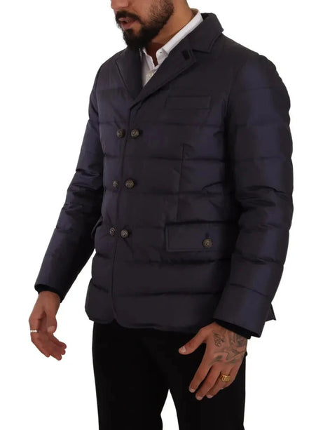 Dolce & Gabbana Blue Silk Goat Coat Blouson Winter Jacket Dolce & Gabbana