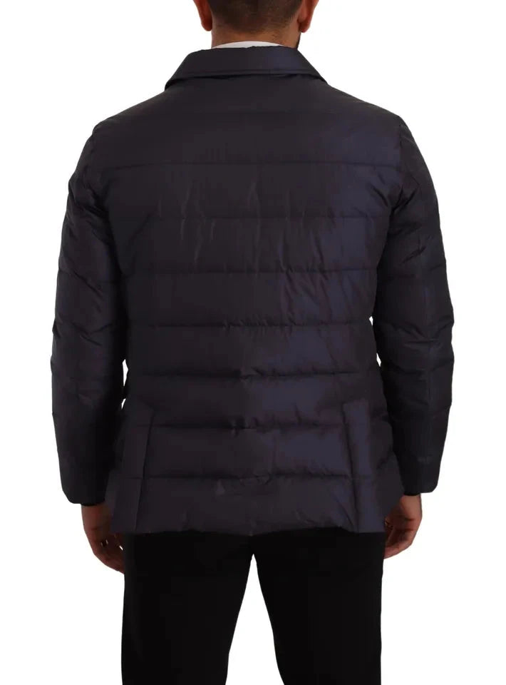 Dolce & Gabbana Blue Silk Goat Coat Blouson Winter Jacket Dolce & Gabbana