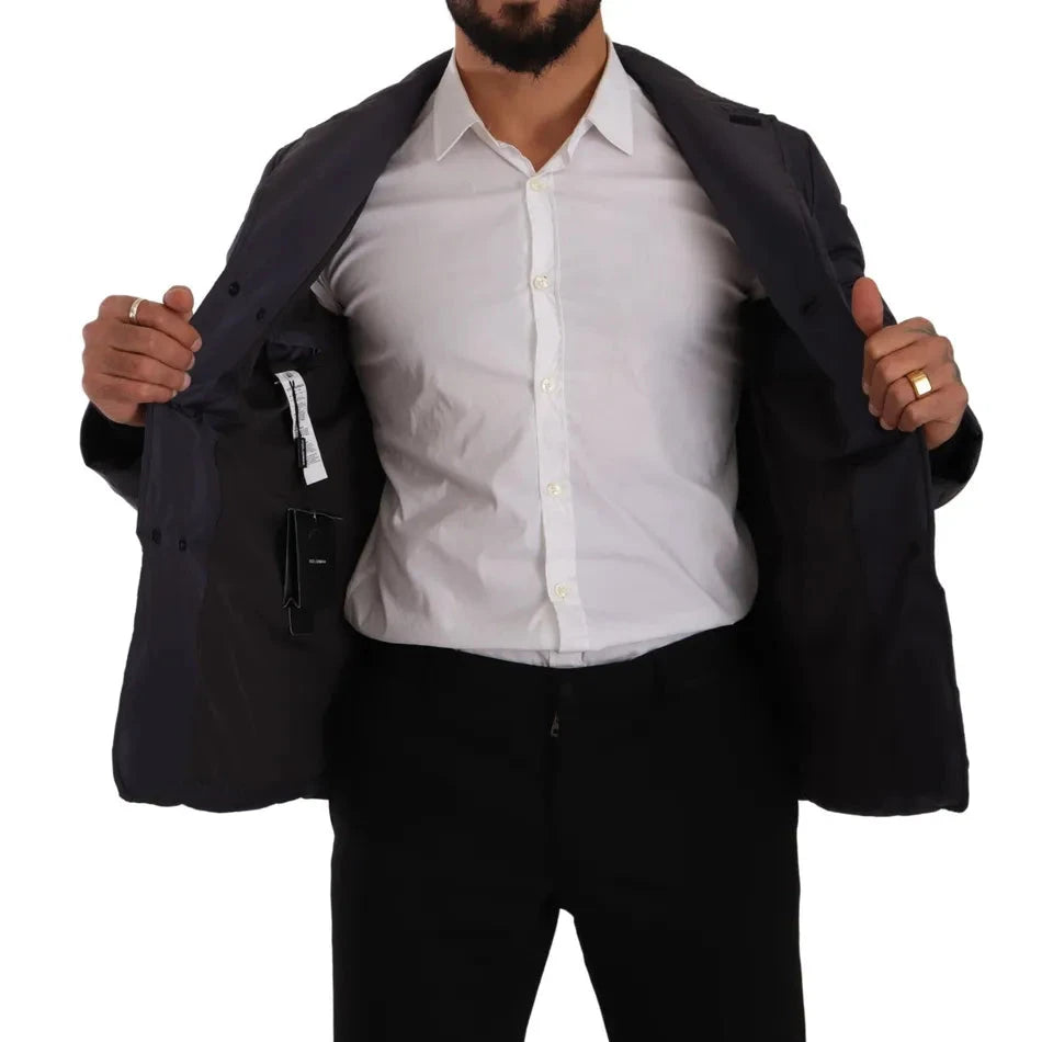 Dolce & Gabbana Blue Silk Goat Coat Blouson Winter Jacket Dolce & Gabbana