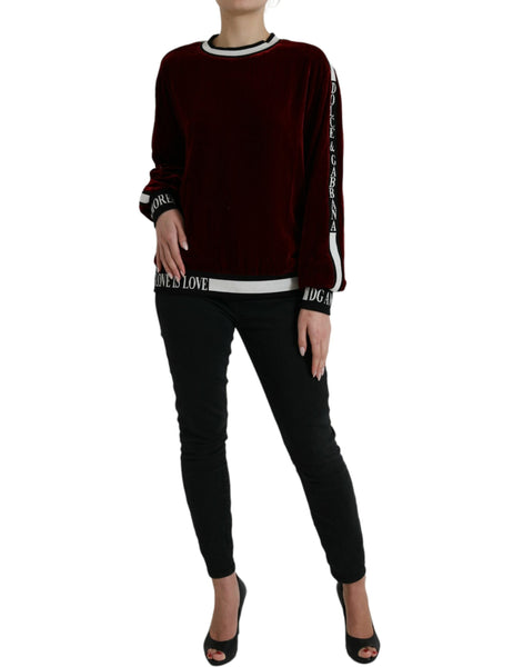 Dolce & Gabbana Bordeaux Velvet Round Neck Pullover Sweater Dolce & Gabbana