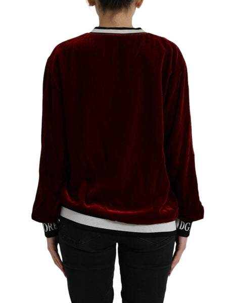 Dolce & Gabbana Bordeaux Velvet Round Neck Pullover Sweater Dolce & Gabbana