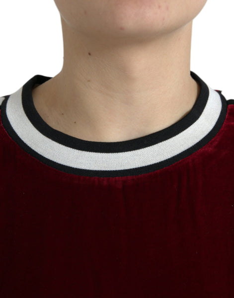 Dolce & Gabbana Bordeaux Velvet Round Neck Pullover Sweater Dolce & Gabbana