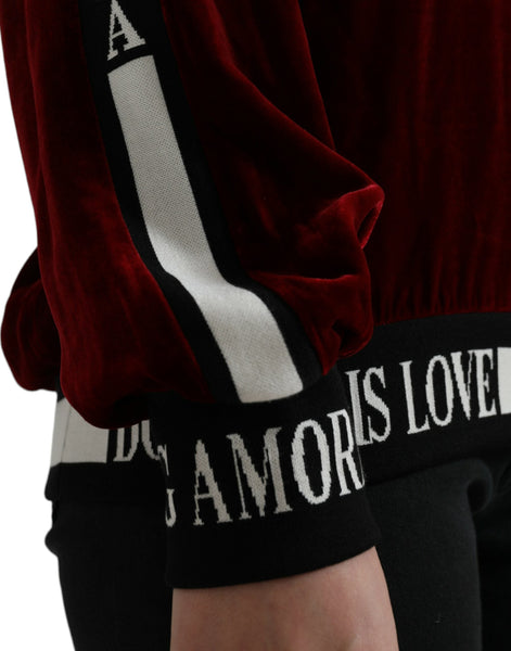Dolce & Gabbana Bordeaux Velvet Round Neck Pullover Sweater Dolce & Gabbana