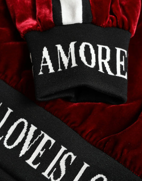 Dolce & Gabbana Bordeaux Velvet Round Neck Pullover Sweater Dolce & Gabbana