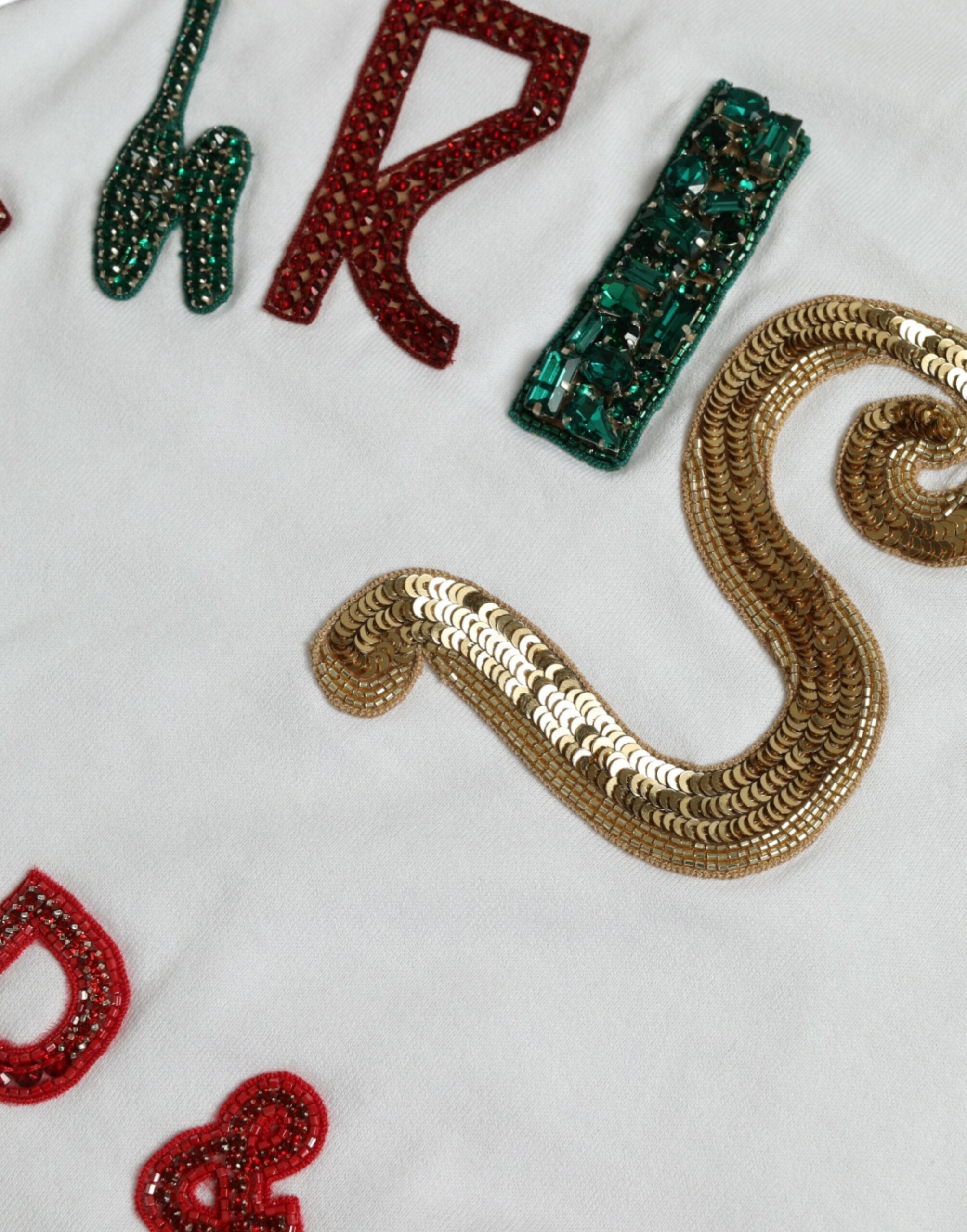 Dolce & Gabbana White Cotton Christmas Sequin Fur T-shirt Dolce & Gabbana