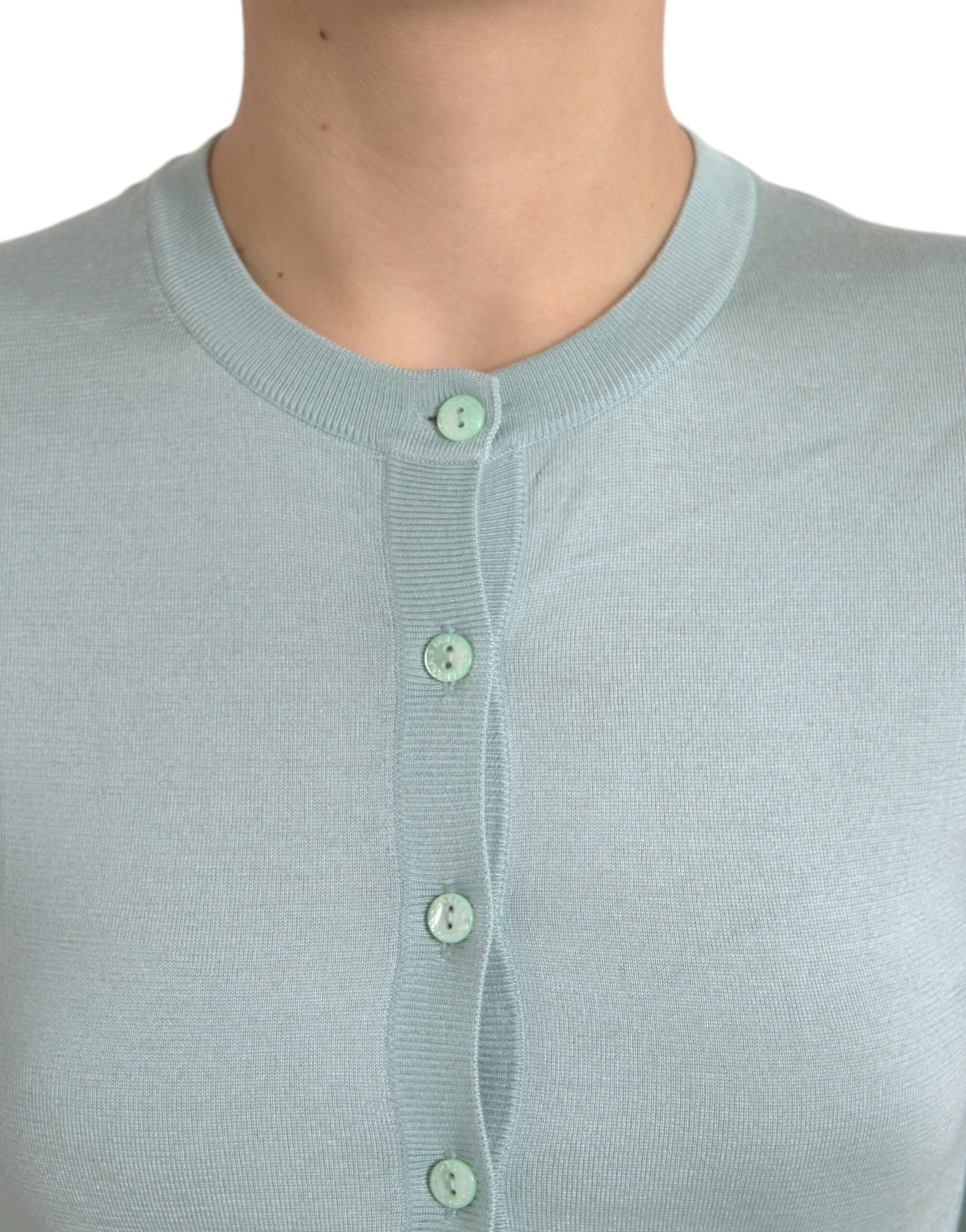 Dolce & Gabbana Light Blue Silk Crew Neck Cardigan Sweater Dolce & Gabbana