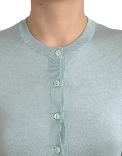 Dolce & Gabbana Light Blue Silk Crew Neck Cardigan Sweater Dolce & Gabbana