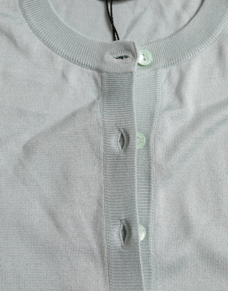 Dolce & Gabbana Light Blue Silk Crew Neck Cardigan Sweater Dolce & Gabbana