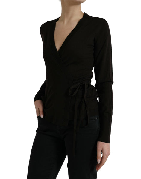 Dolce & Gabbana Black Wool V-neck Crossed Cardigan Sweater Dolce & Gabbana