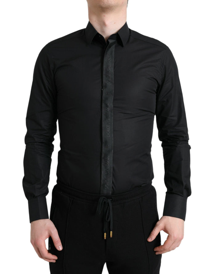 Dolce & Gabbana Black Cotton Logo Formal GOLD Dress Shirt Dolce & Gabbana