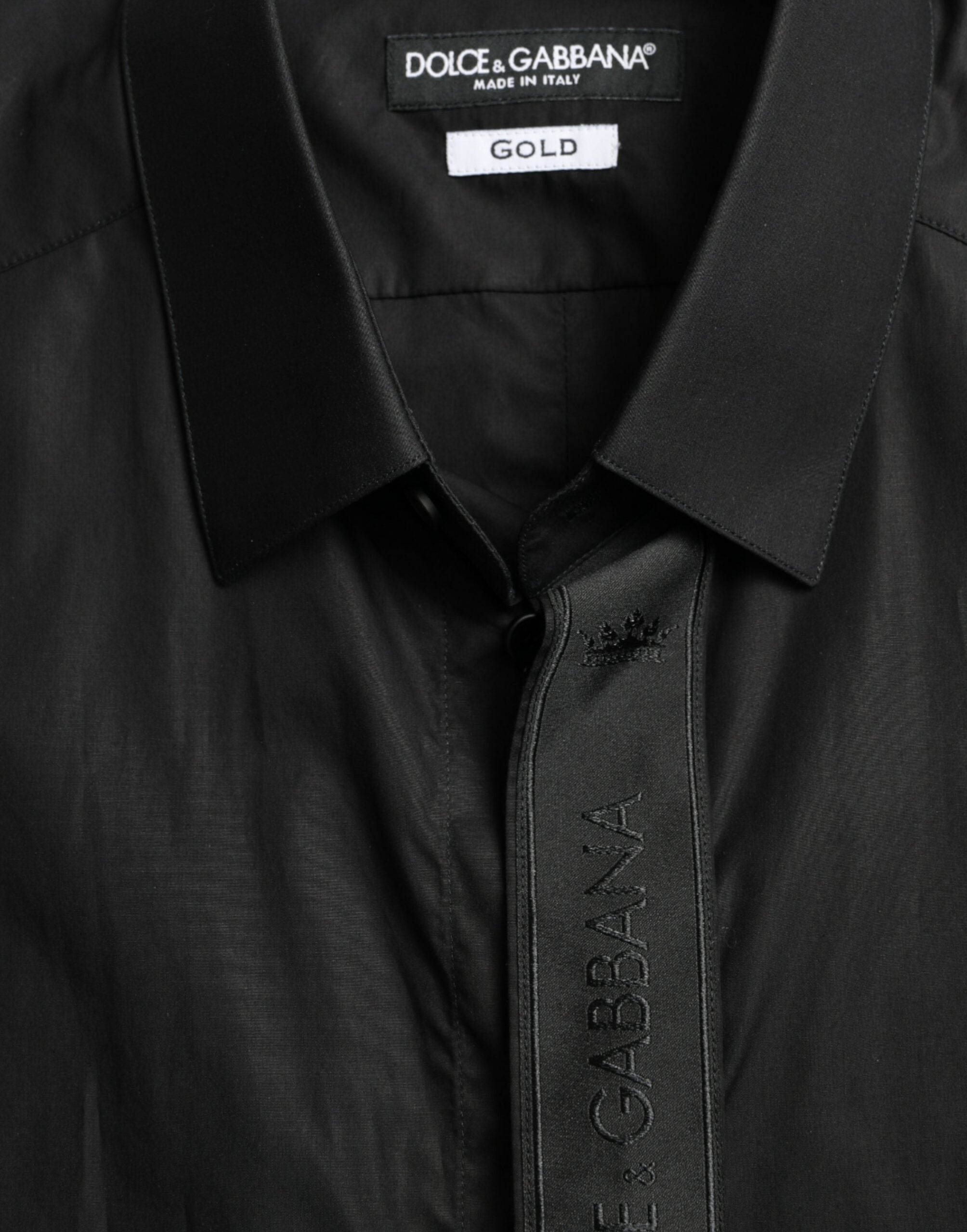 Dolce & Gabbana Black Cotton Logo Formal GOLD Dress Shirt Dolce & Gabbana