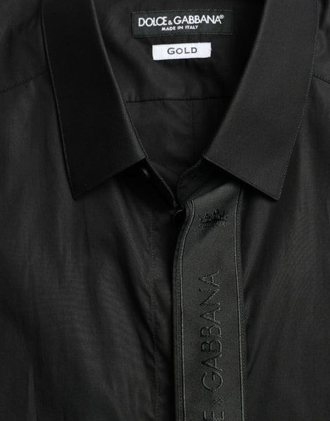 Dolce & Gabbana Black Cotton Logo Formal GOLD Dress Shirt Dolce & Gabbana