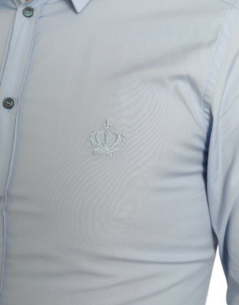 Dolce & Gabbana Sky Blue Cotton Men Formal GOLD Dress Shirt Dolce & Gabbana