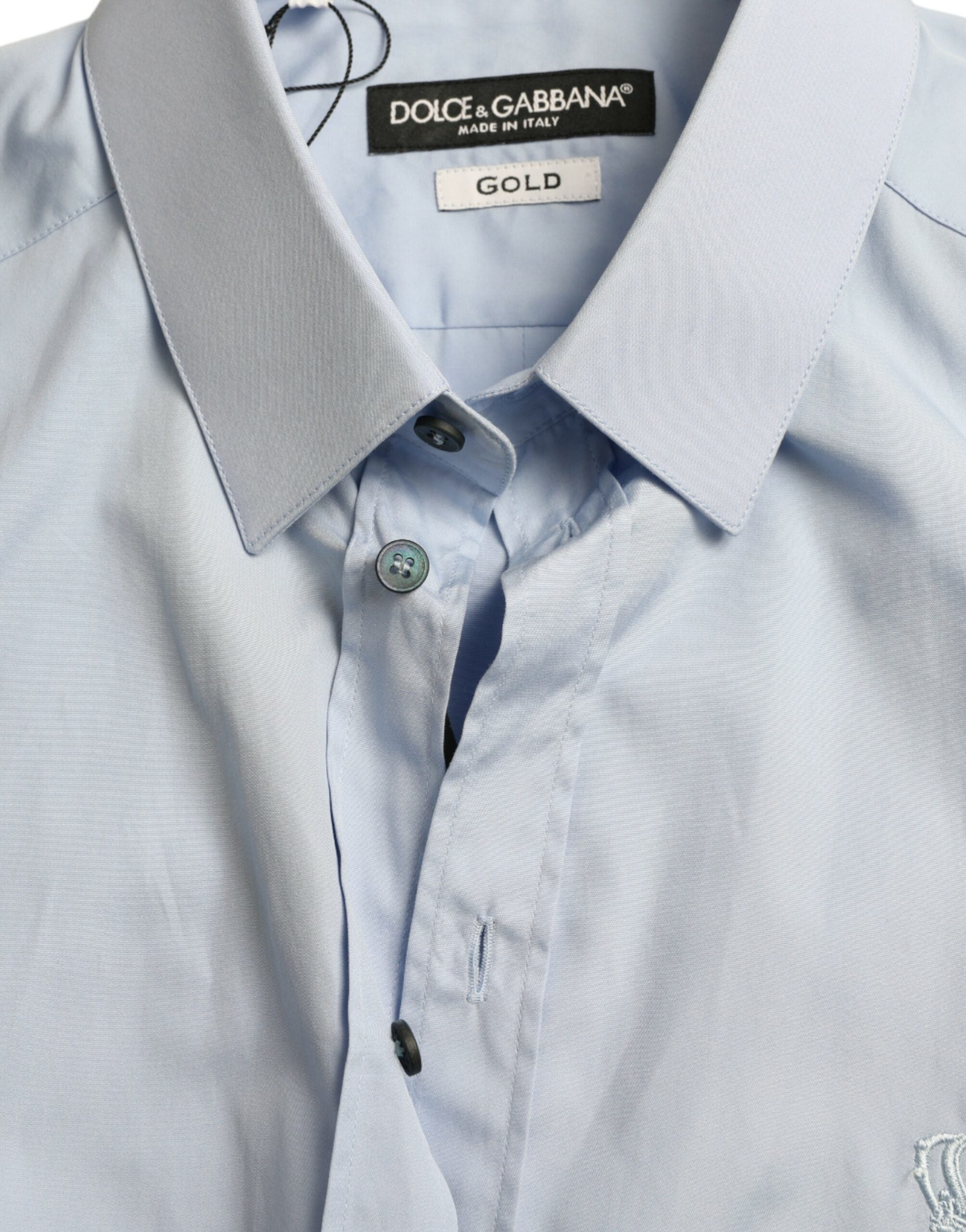 Dolce & Gabbana Sky Blue Cotton Men Formal GOLD Dress Shirt Dolce & Gabbana