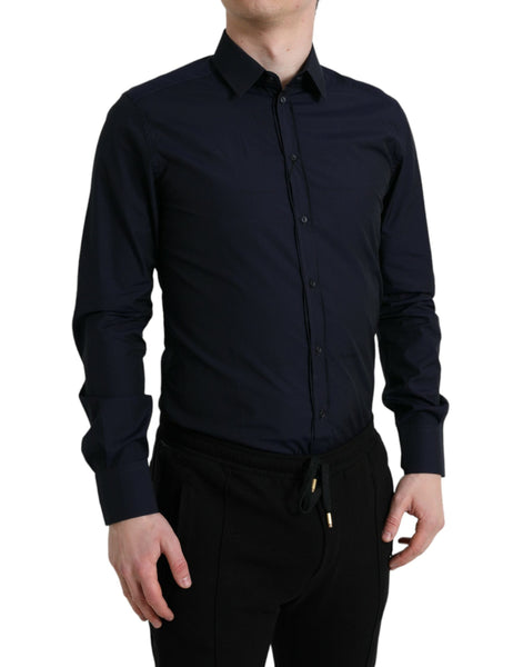 Dolce & Gabbana Navy Blue Slim Fit Formal GOLD Dress Shirt Dolce & Gabbana