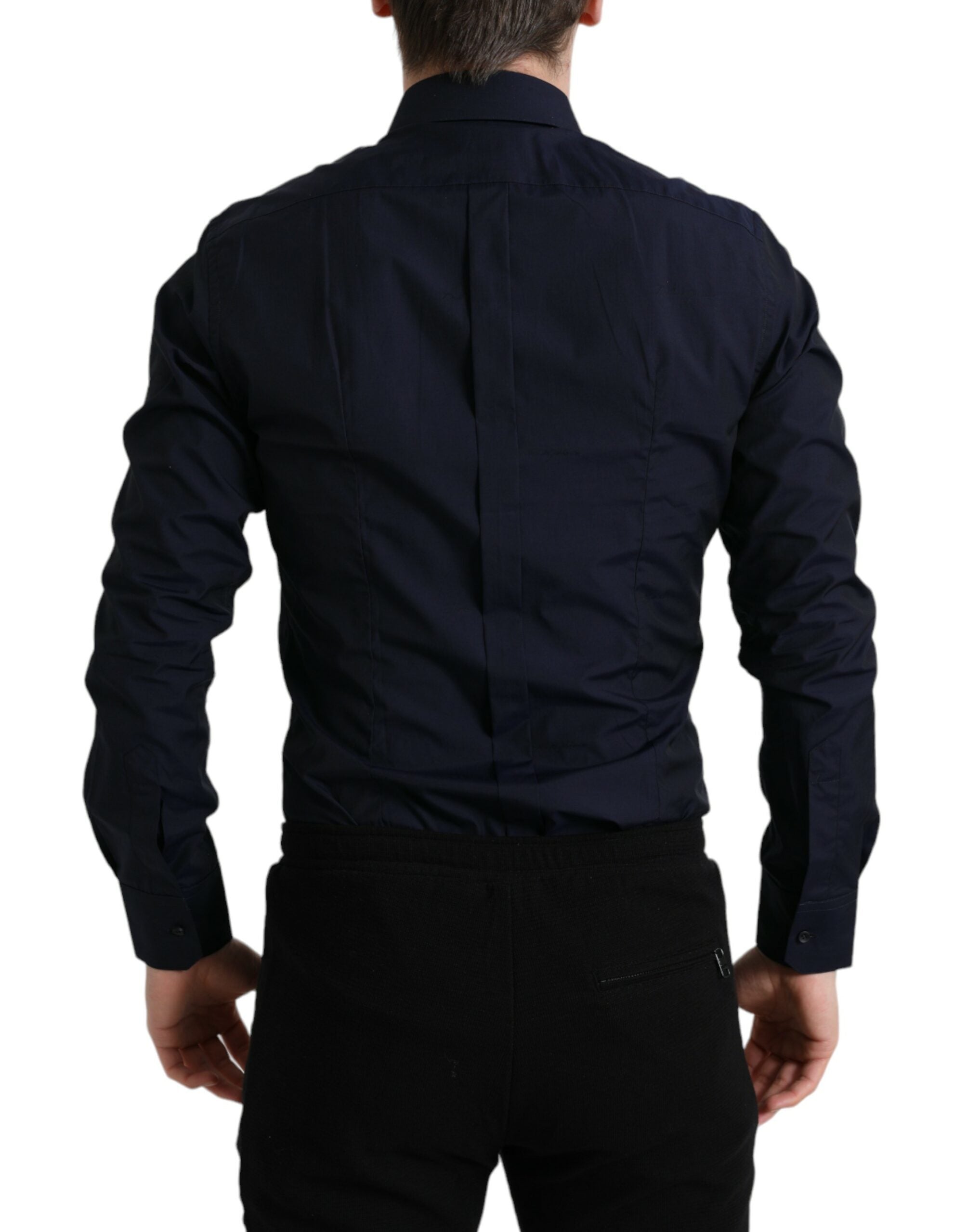 Dolce & Gabbana Navy Blue Slim Fit Formal GOLD Dress Shirt Dolce & Gabbana