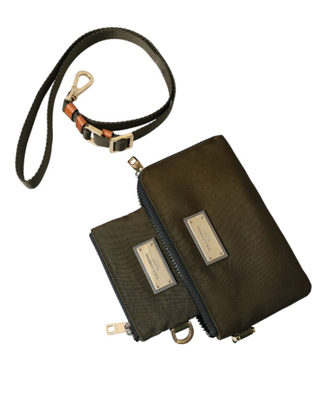 Dolce & Gabbana Dark Green Nylon Logo Multifunctional Kit 2 Pcs Set Bags Dolce & Gabbana