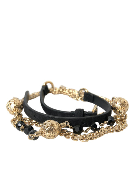 Dolce & Gabbana Black Suede Gold Chain Crystal Waist Belt Dolce & Gabbana