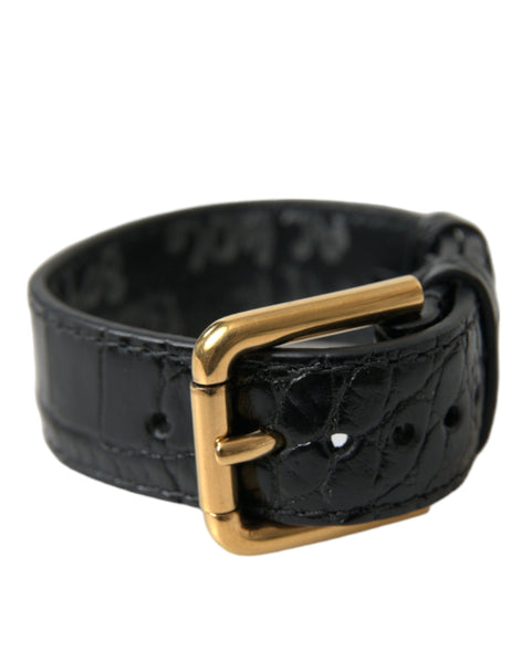 Dolce & Gabbana Black Textured Leather Gold Tone Metal Buckle Armband Dolce & Gabbana
