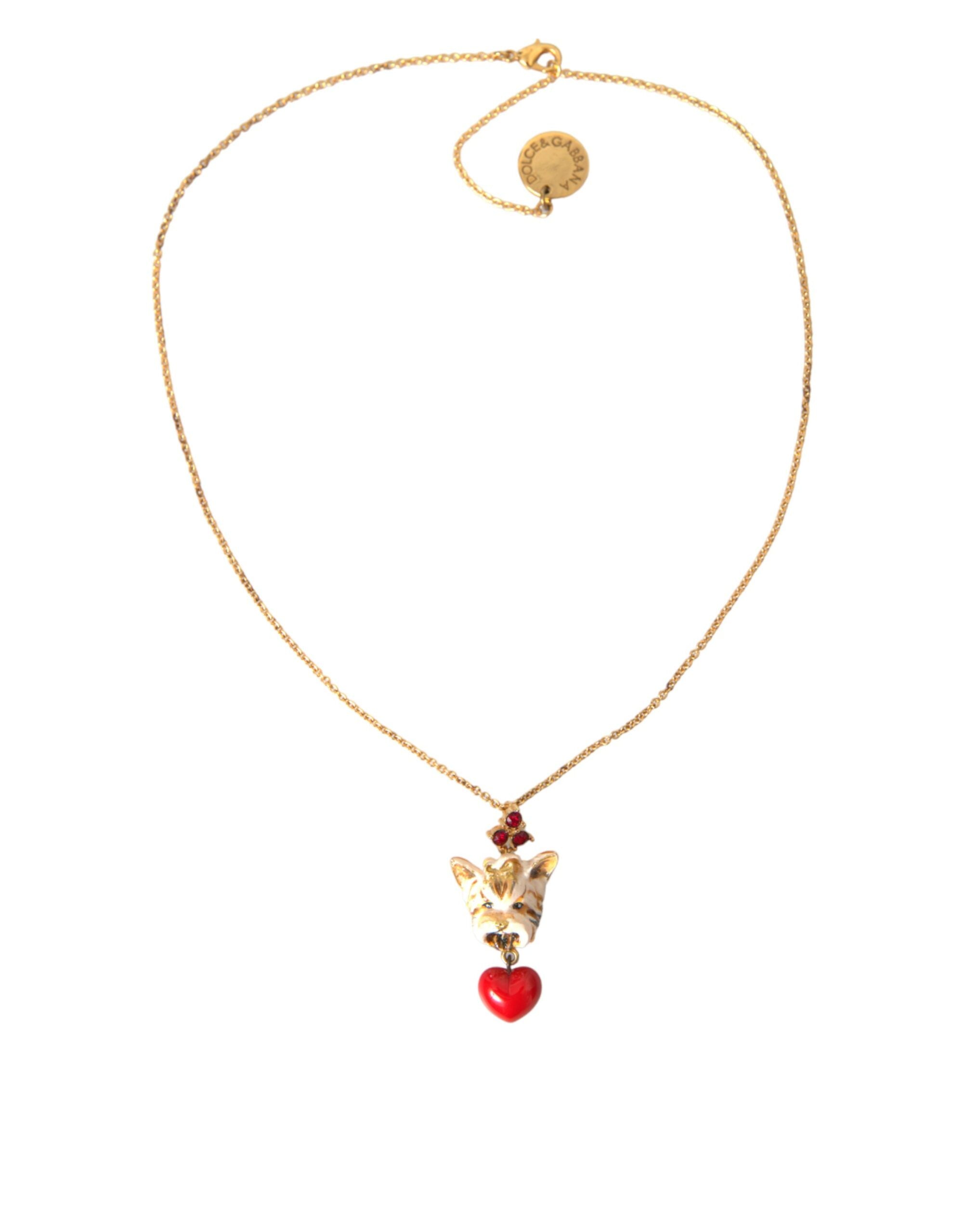 Dolce & Gabbana Gold Brass Chain Dog Heart Pendant Charm Necklace Dolce & Gabbana
