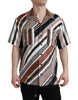 Dolce & Gabbana Brown White Silk Striped Short Sleeve Shirt Dolce & Gabbana