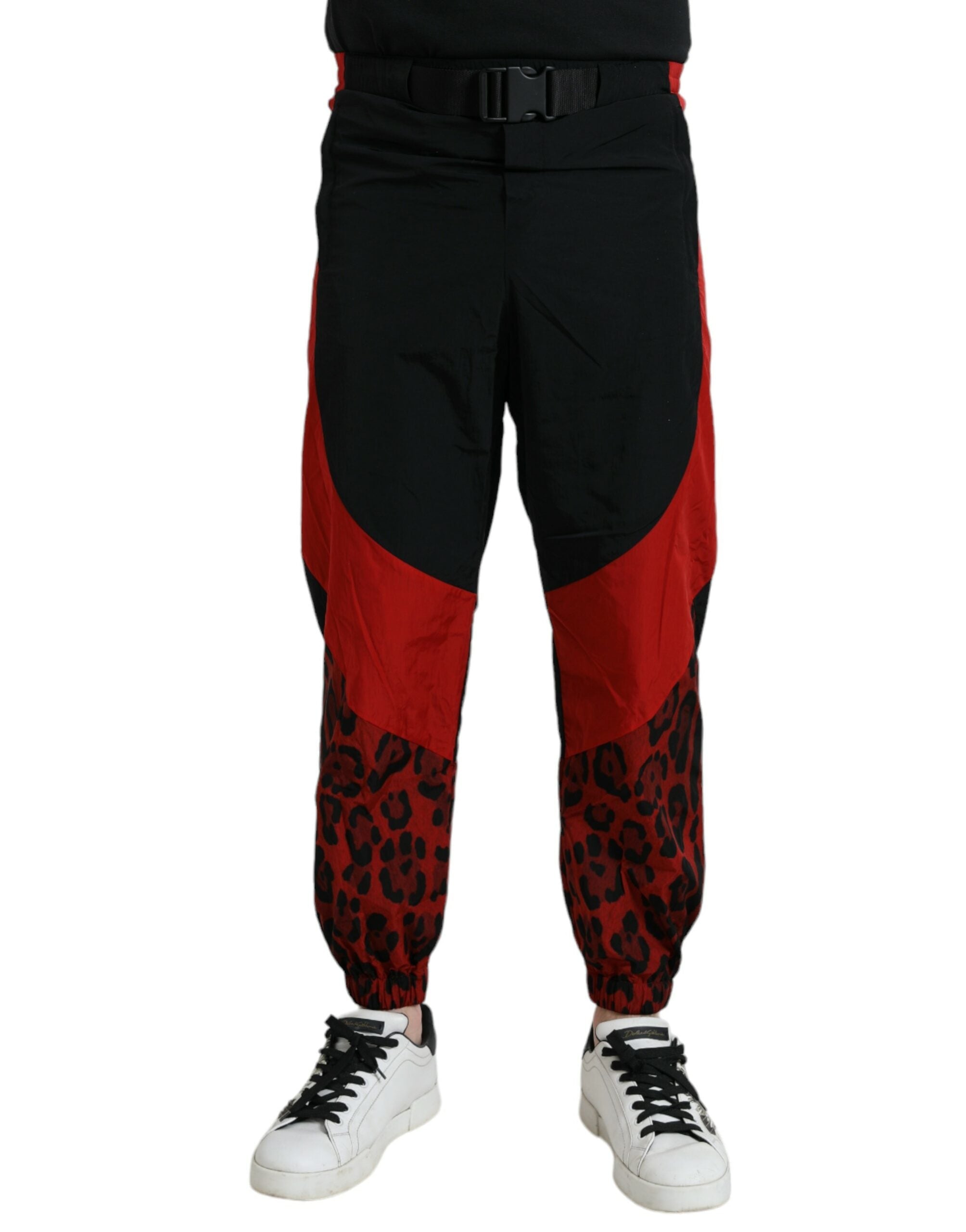 Dolce & Gabbana Black Red Leopard Print Nylon Jogger Pants Dolce & Gabbana