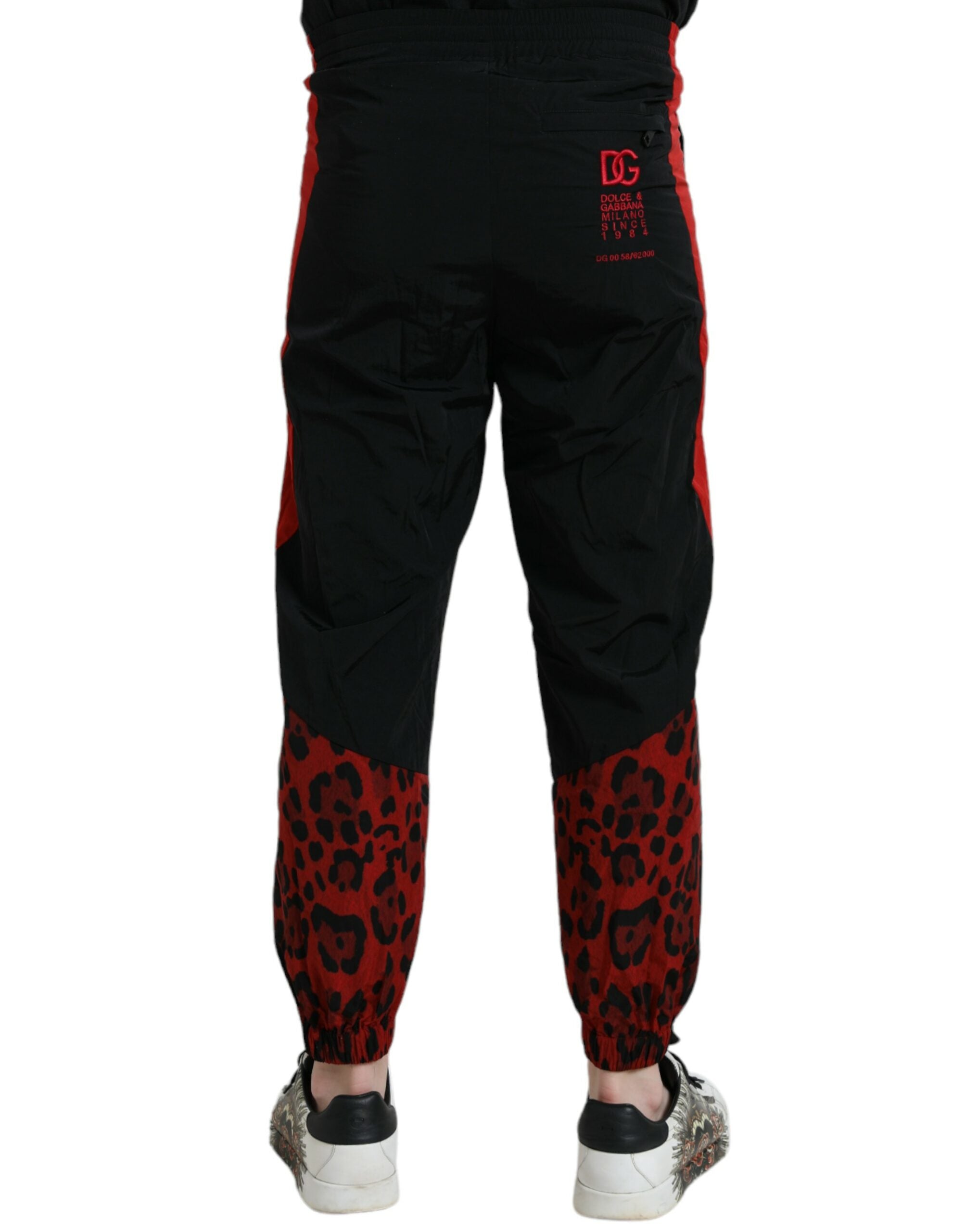 Dolce & Gabbana Black Red Leopard Print Nylon Jogger Pants Dolce & Gabbana