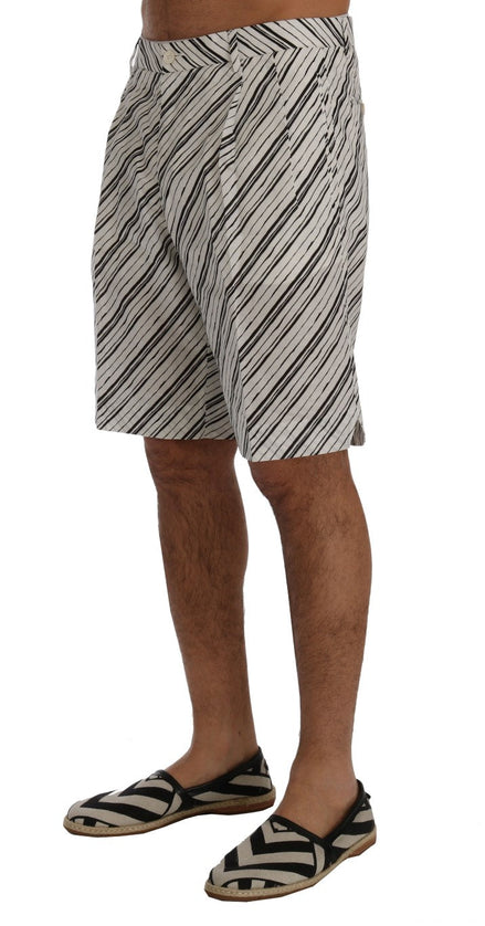 Dolce & Gabbana White Black Striped Casual Shorts Dolce & Gabbana