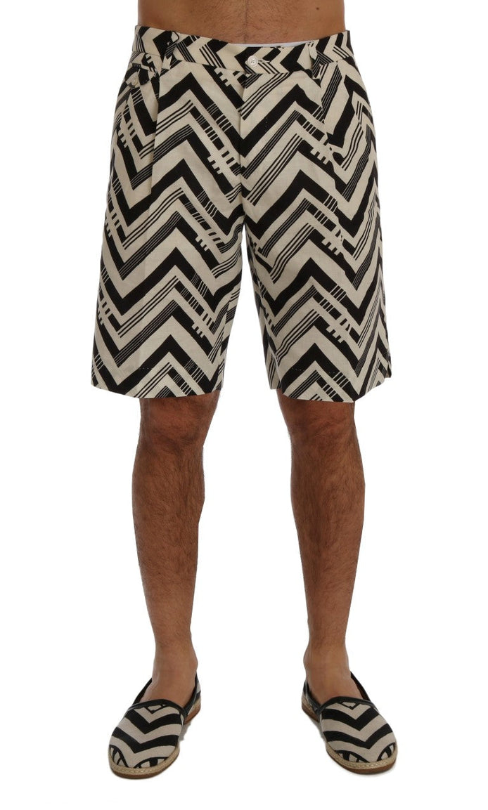 Dolce & Gabbana White Black Striped Cotton Linen Shorts Dolce & Gabbana