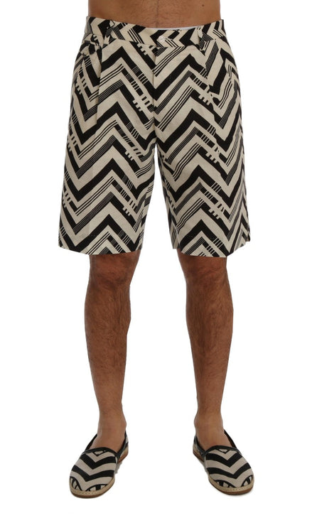 Dolce & Gabbana White Black Striped Cotton Linen Shorts Dolce & Gabbana