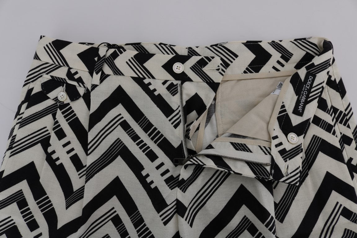 Dolce & Gabbana White Black Striped Cotton Linen Shorts Dolce & Gabbana